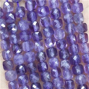 Natural Amethyst Beads Purple Faceted Cube, approx 3.7-4.4mm