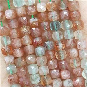 Natural Arusha Sunstone Beads Golden Spot Faceted Cube, approx 3.7-4.4mm