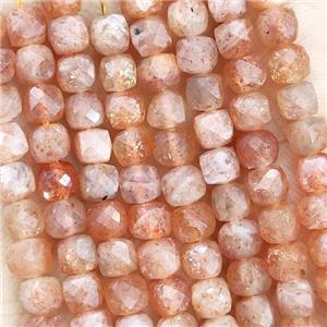 Natural Orange Sunstone Beads Golden Spot Faceted Cube, approx 3.7-4.4mm