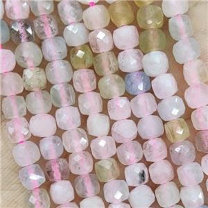 Natural Morganite Beads Pink Faceted Cube, approx 3.7-4.4mm