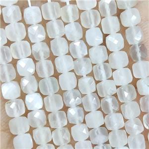 Natural White Moonstone Beads Faceted Cube, approx 3.7-4.4mm