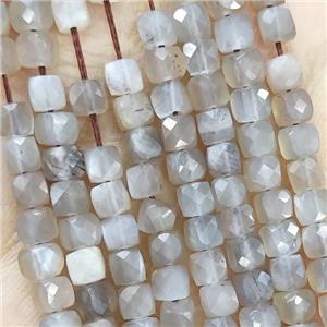 Natural Gray Moonstone Beads Faceted Cube, approx 3.7-4.4mm