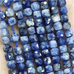 Natural Sodalite Beads Blue Faceted Cube, approx 3.7-4.4mm