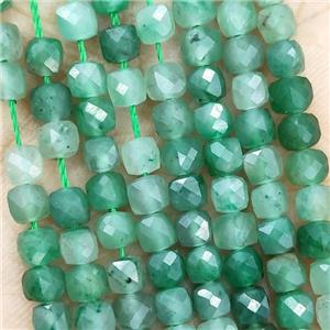 Natural Green Aventurine Beads Faceted Cube, approx 3.7-4.4mm