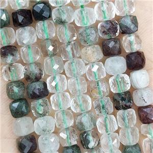 Natural Chlorite Quartz Beads Green Faceted Cube, approx 3.7-4.4mm