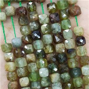 Natural Green Garnet Beads Faceted Cube, approx 3.7-4.4mm