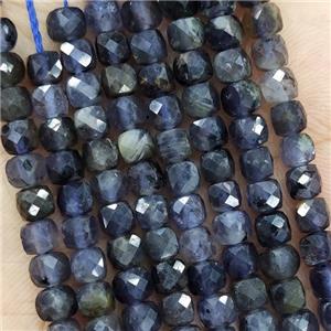 Natural Iolite Beads InkBlue Faceted Cube, approx 3.7-4.4mm