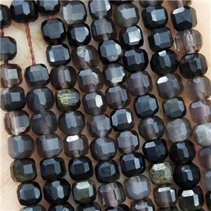 Natural Obsidian Beads Gold Spot Faceted Cube, approx 3.7-4.4mm