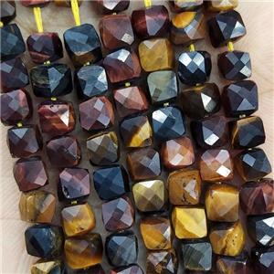 Natural Tiger Eye Stone Beads Multicolor Faceted Cube, approx 3.7-4.4mm
