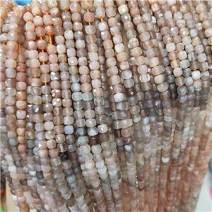 Natural Moonstone Beads Multicolor Faceted Cube, approx 3.7-4.4mm