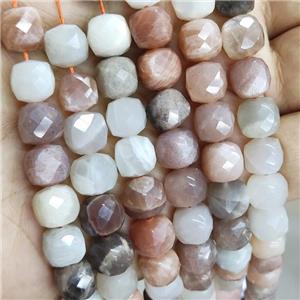 Natural Moonstone Beads Multicolor Faceted Cube, approx 8.5-10mm