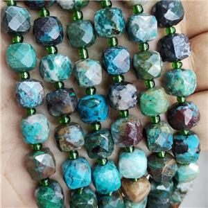 Natural Chrysocolla Beads Green Faceted Cube, approx 8.5-10mm