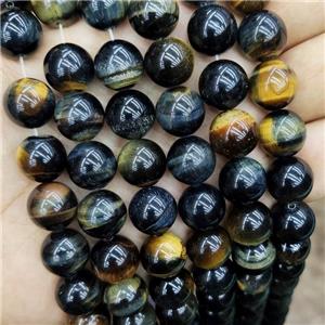Natural Tiger Eye Stone Beads Darkblue Yellow Dye Smooth Round, approx 4mm dia