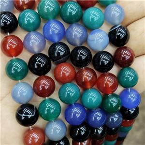 Natural Agate Beads Dye Smooth Round Mixed Color, approx 10mm dia