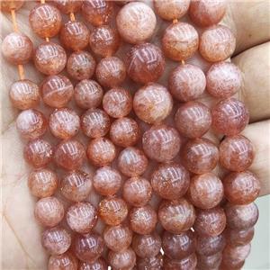 Natural Orange Sunstone Beads Gold Spot A-Grade Smooth Round, approx 8mm dia