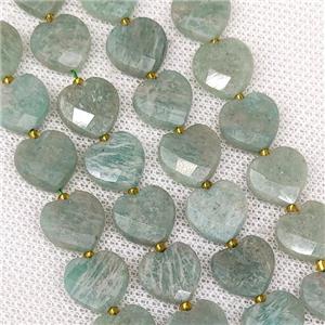 Natural Green Amazonite Heart Beads Faceted, approx 12mm