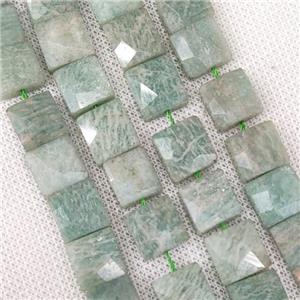 Natural Green Amazonite Beads Faceted Square, approx 10-11mm