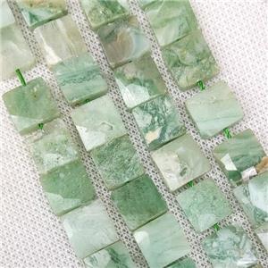 Natural Green Quartz Square Beads Faceted, approx 10-11mm