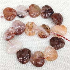 Natural Red Hematoid Quartz Heart Beads, approx 25-28mm
