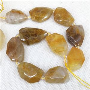 Natural Yellow Hematoid Quartz Beads Faceted Freeform, approx 20-32mm