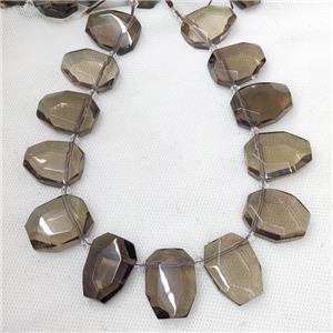 Natural Smoky Quartz Slice Beads Topdrilled Faceted, approx 20-35mm
