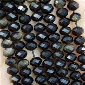 Natural Obsidian Beads Gold Spot Faceted Rondelle, approx 5.6-6mm