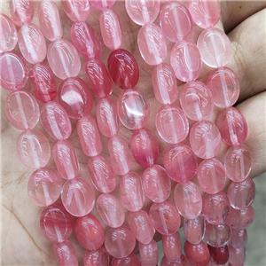 Synthetic Quartz Oval Beads Pink, approx 8-10mm