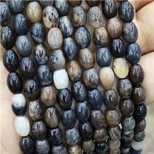 Natural Wood Petrified Jasper Rice Beads Barrel, approx 6-8mm