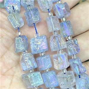 Natural Crystal Quartz Nugget Beads Freeform Blue AB-Color Electroplated, approx 10-12mm, 20cm length
