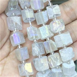Natural Crystal Quartz Nugget Beads Freeform White AB-Color Electroplated, approx 10-12mm, 20cm length