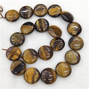 Natural Tiger Eye Stone Beads Button Circle, approx 20mm