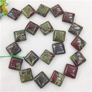 Natural Bloodstone Beads Green Square Corner-Drilled, approx 15mm