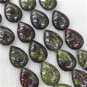 Natural Bloodstone Teardrop Beads, approx 13-18mm, 22pcs per st