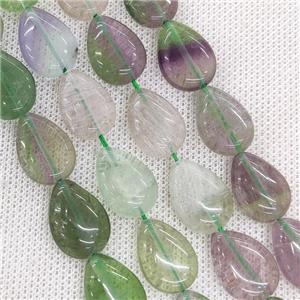 Natural Fluorite Teardrop Beads Multicolor, approx 13-18mm, 22pcs per st