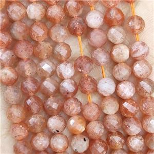 Natural Orange Sunstone Beads Gold Spot Faceted Round, approx 4.7-5.5mm