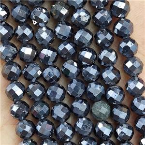 Natural Terahertz Stone Beads Silver Faceted Round, approx 5.6-6mm