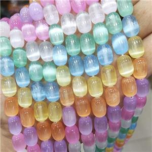Natural Selenite Beads Dye Barrel Mixed Color, approx 8-12mm