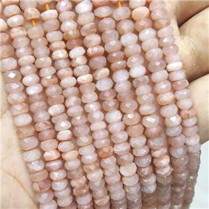 Natural Peach Moonstone Beads Faceted Rondelle, approx 6mm