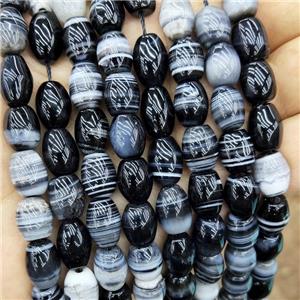 Natural Black Stripe Agate Barrel Beads Bands, approx 9-12mm