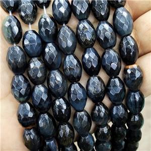Natural Tiger Eye Stone Rice Beads InkBlue Dye Faceted, approx 10-14mm