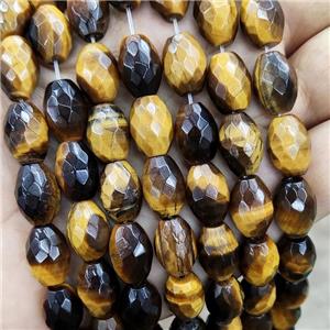Natural Tiger Eye Stone Beads Faceted Barrel Yellow, approx 10-14mm