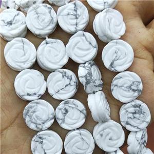 Natural White Howlite Turquoise Flower Beads Carved, approx 14mm, 28pcs per st