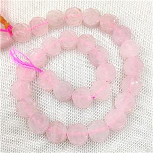 Natural Pink Rose Quartz Flower Beads Carved, approx 14mm, 28pcs per st