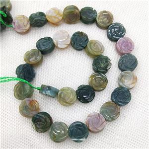 Natural Indian Agate Flower Beads Carved Green, approx 14mm, 28pcs per st