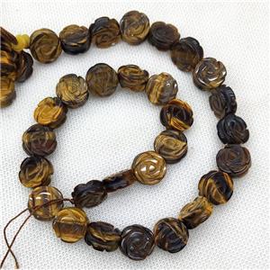 Natural Tiger Eye Stone Flower Beads Carved, approx 14mm, 28pcs per st