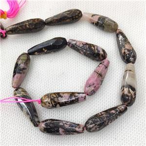 Natural Chinese Rhodonite Beads Faceted Teardrop, approx 10-30mm, 13pcs per st