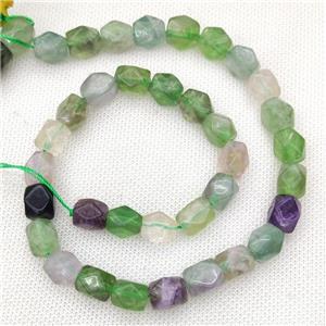 Natural Fluorite Beads Freeform Faceted Multicolor, approx 9-11mm