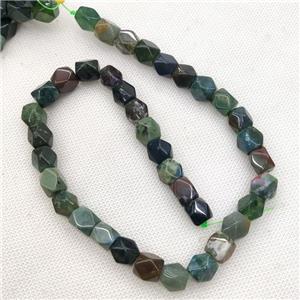 Natural Indian Agate Beads Freeform Faceted Green, approx 9-11mm