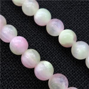 Selenite Beads Green Pink Dye Smooth Round, approx 10mm dia