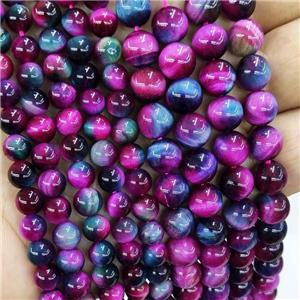 Natural Tiger Eye Stone Beads Multicolor Dye Smooth Round, approx 6mm dia